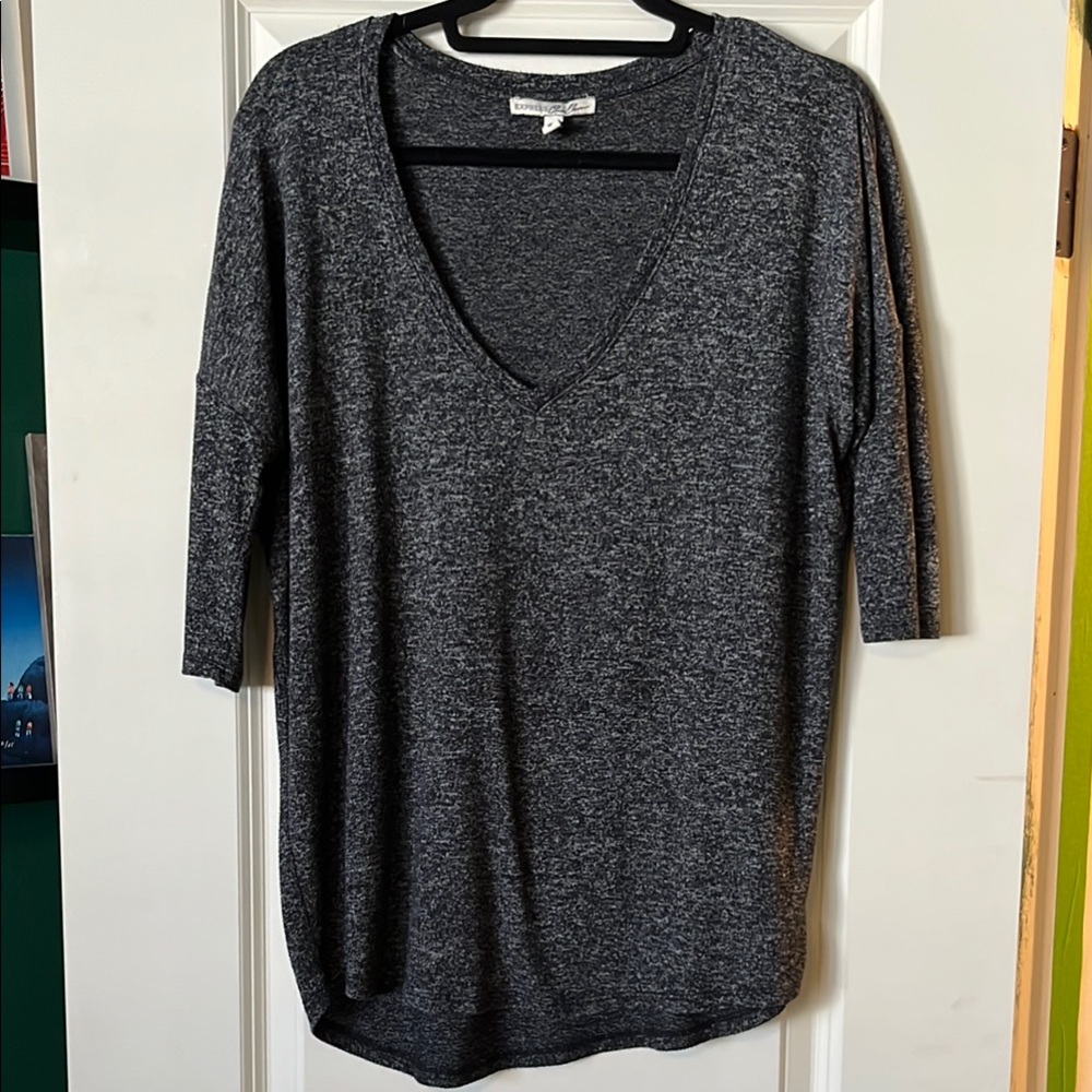 Express Gray V-Neck Sweater with Half Sleeves